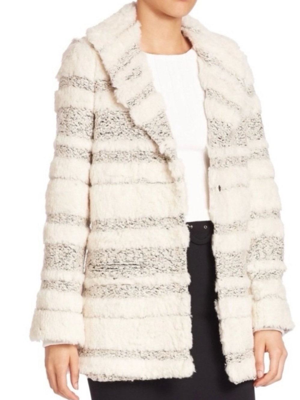 NWT cinq a sept Cream and Gray Striped Teddy Coat size medium